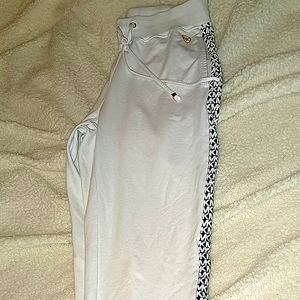 Women's Michael Kors MK Logo Sweatpants Joggers Pants White w/ black logo stripe